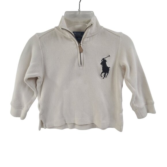Polo by Ralph Lauren Kids 1/4 Zip White Pullover Knit Size 3/3T Casual Preppy - Picture 1 of 6